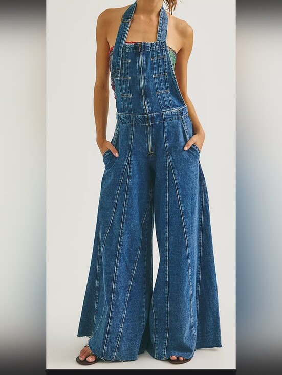 We The Free Denim - We The Free Halter Denim Wide-Leg Overalls in Blue